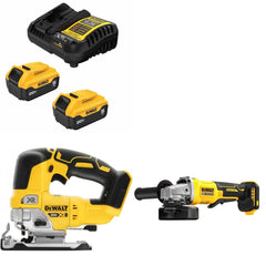 DeWalt DCB205-2C Battery Kit W/ FREE DCS334B Jig Saw and DCG408B Grinder