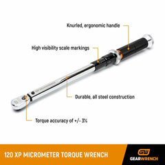 Gearwrench 85174 3/8" Drive 120XP Micrometer Torque Wrench 30-250 in/lbs