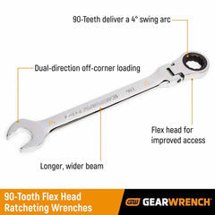 Gearwrench 86710 10mm 90-Tooth 12 Point Flex Head Ratcheting Combination Wrench