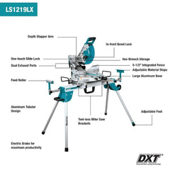 Makita LS1219LX 12" Dual-Bevel Sliding Compound Miter Saw, laser, stand