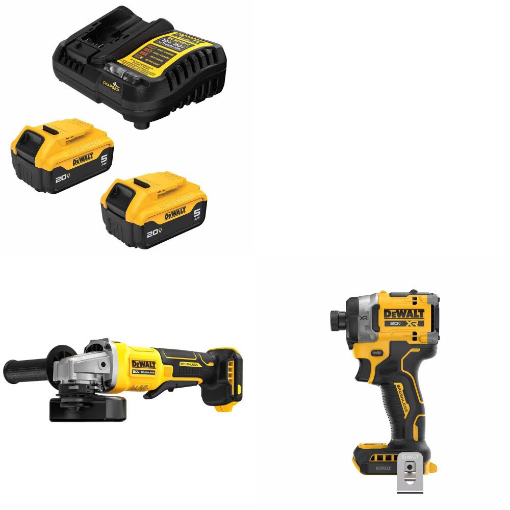 DeWalt DCB205-2C Battery Kit W/ FREE DCG408B Grinder and FREE DCF860B Impact Driver