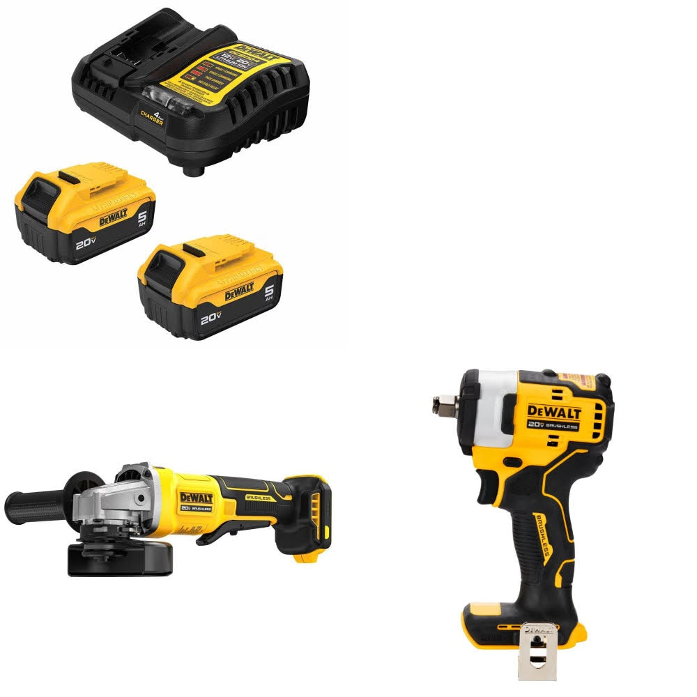 DeWalt DCB205-2C Battery Kit W/ FREE DCG408B Grinder and FREE DCF911B Impact Wrench