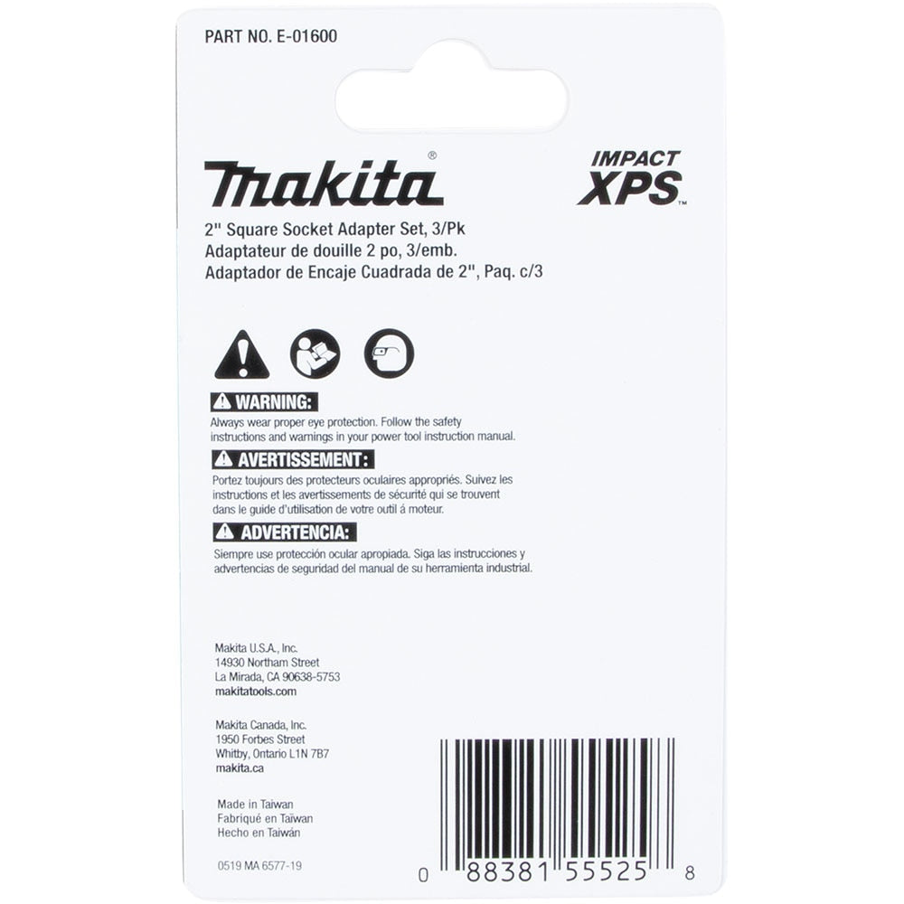 Makita E-01600 Impact XPS 3-Piece Square 2" Socket Adapter Set
