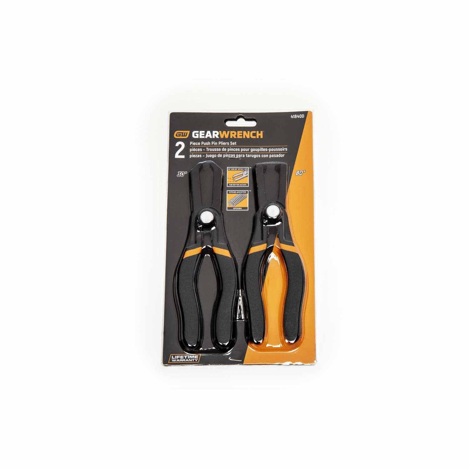 Gearwrench 41840D 2 Piece 30 Degree & 80 Degree Push Pin Plier Set