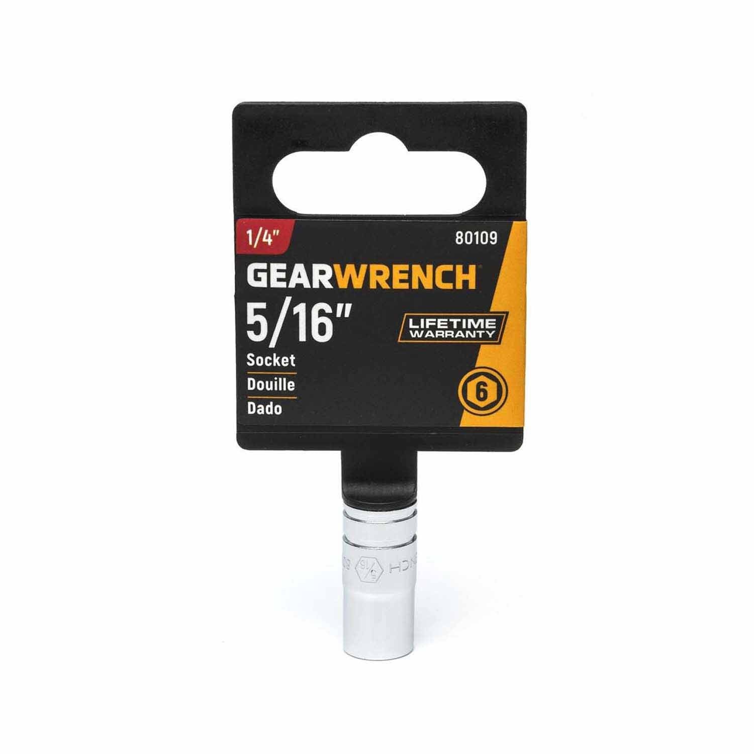Gearwrench 80109 1/4" Drive 6 Point Standard SAE Socket 5/16"