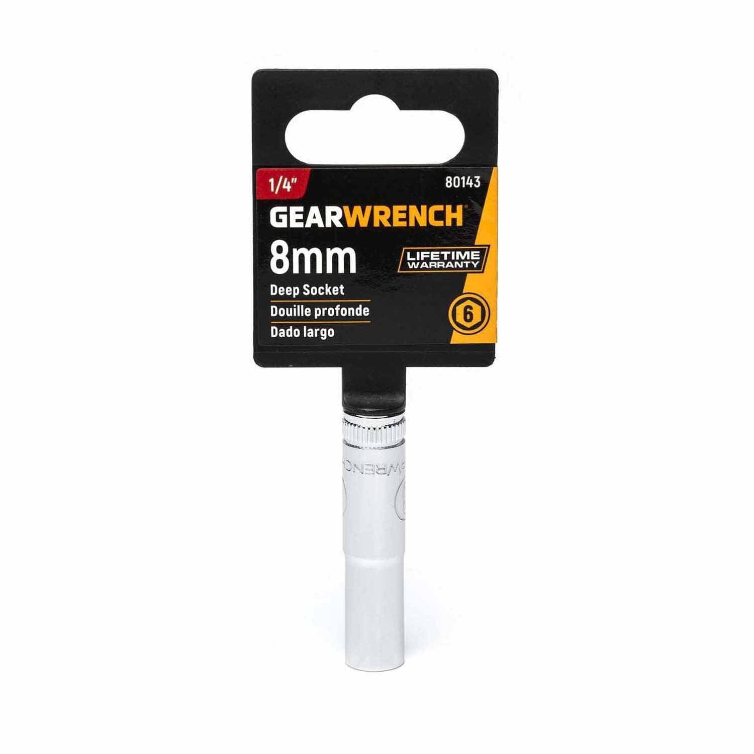 Gearwrench 80143 1/4" Drive 6 Point Deep Metric Socket 8mm