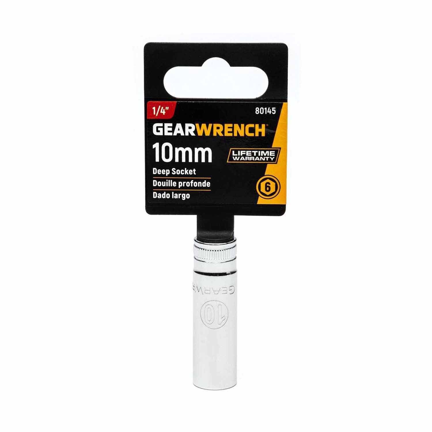 Gearwrench 80145 1/4" Drive 6 Point Deep Metric Socket 10mm