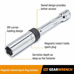 Gearwrench 80546 3/8" Drive 6 Point Magnetic Swivel Spark Plug Socket (1 Pack)