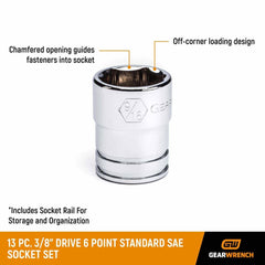 Gearwrench 80553 13 Pc. 3/8" Drive 6 Point Standard SAE Socket Set