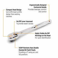 Gearwrench 81269XP 3/8" Drive 120XP Full Polish Chrome Extra Long Handle Teardrop Ratchet 18"
