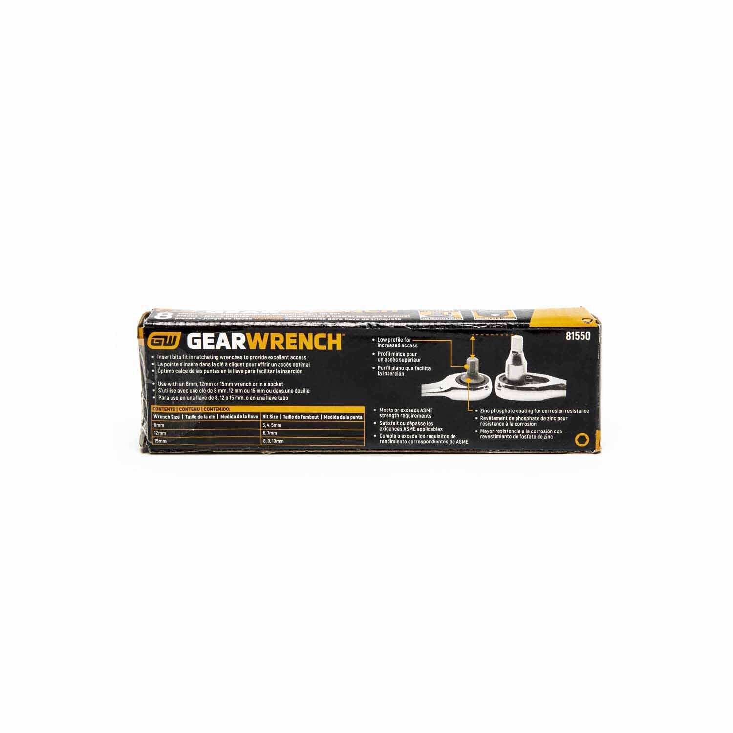 Gearwrench 81550 8 Pc. Metric Hex Insert Bit Set for 6 & 12 Point Wrenches
