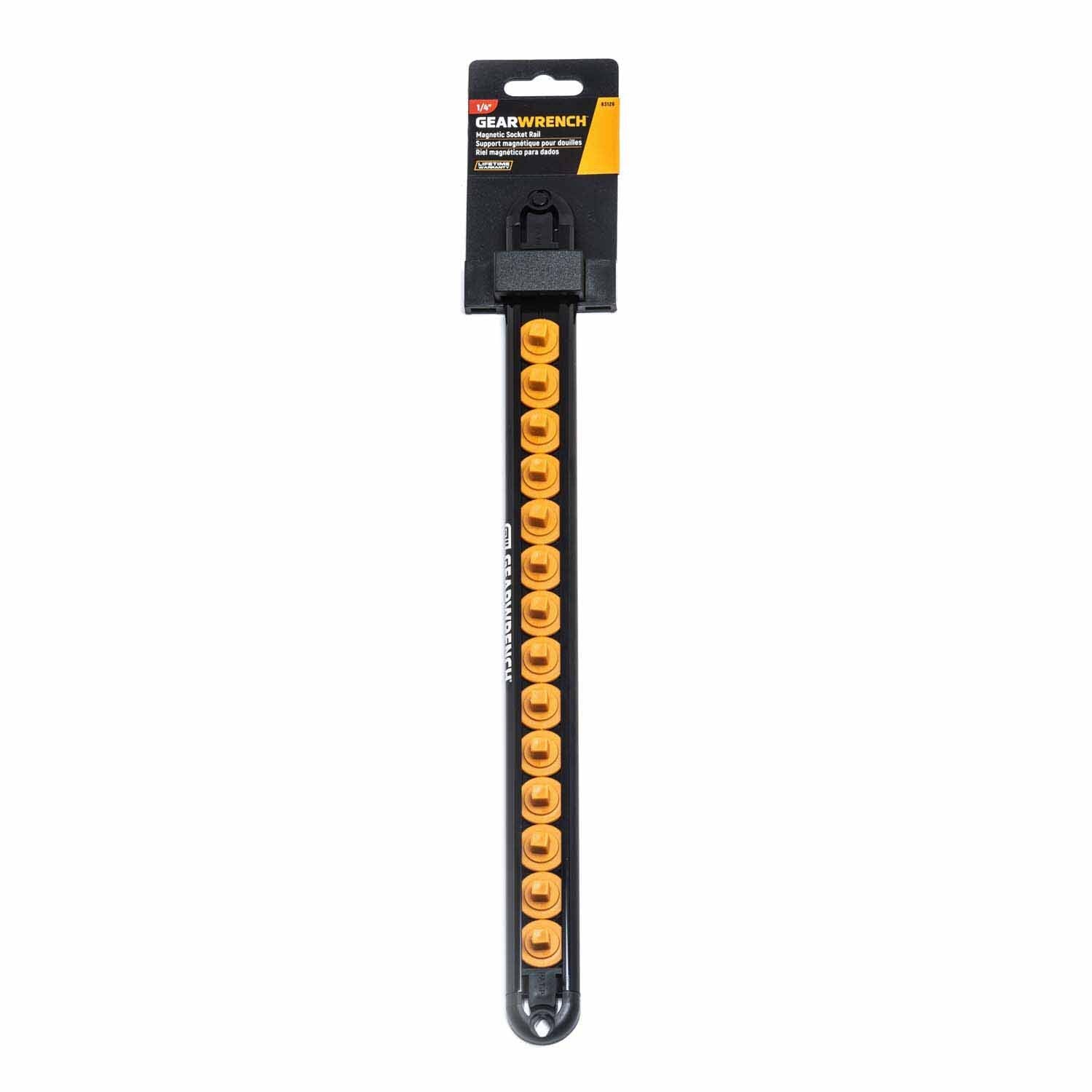 Gearwrench 83126 1/4" Drive Magnetic Socket Rail with 14 Clips