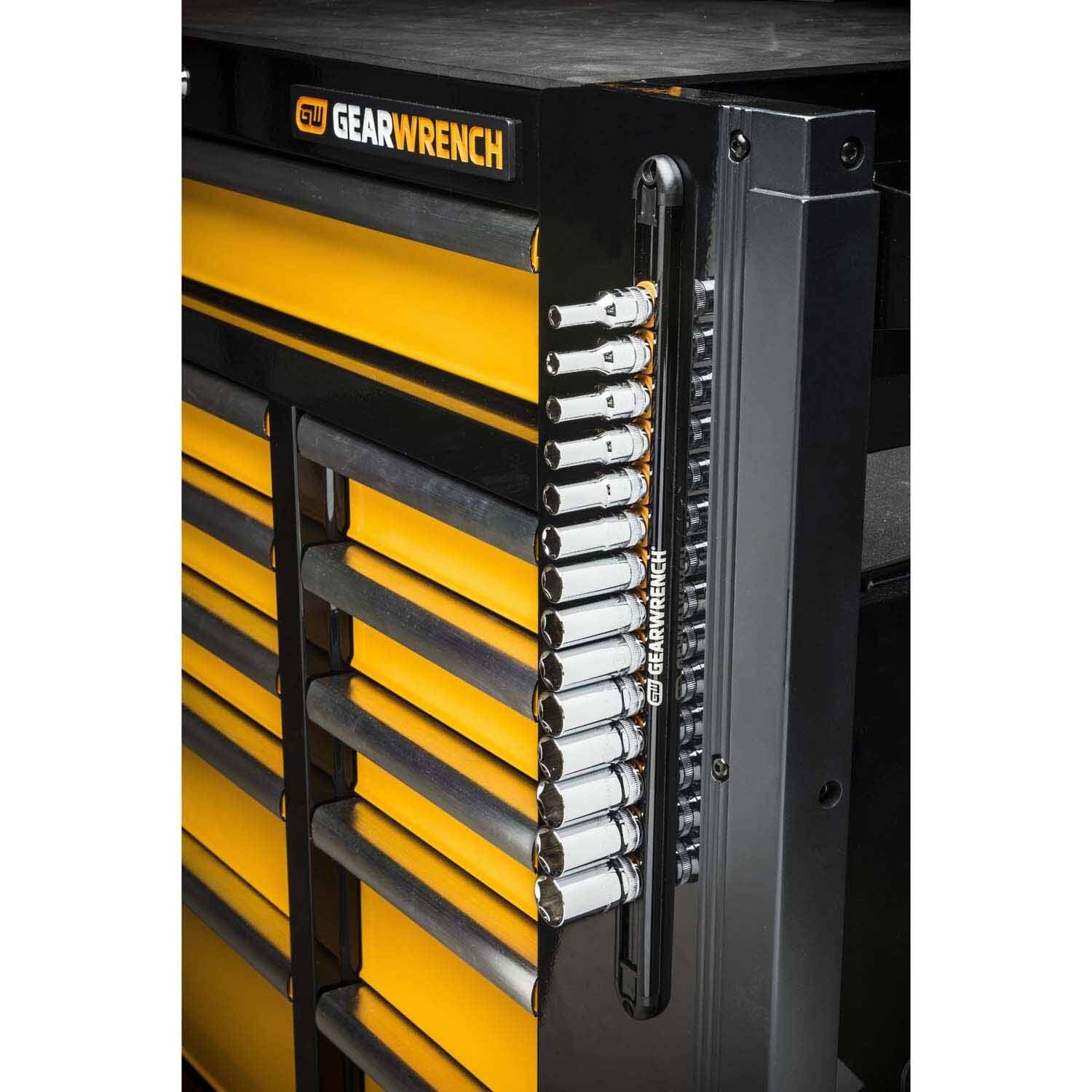 Gearwrench 83126 1/4" Drive Magnetic Socket Rail with 14 Clips