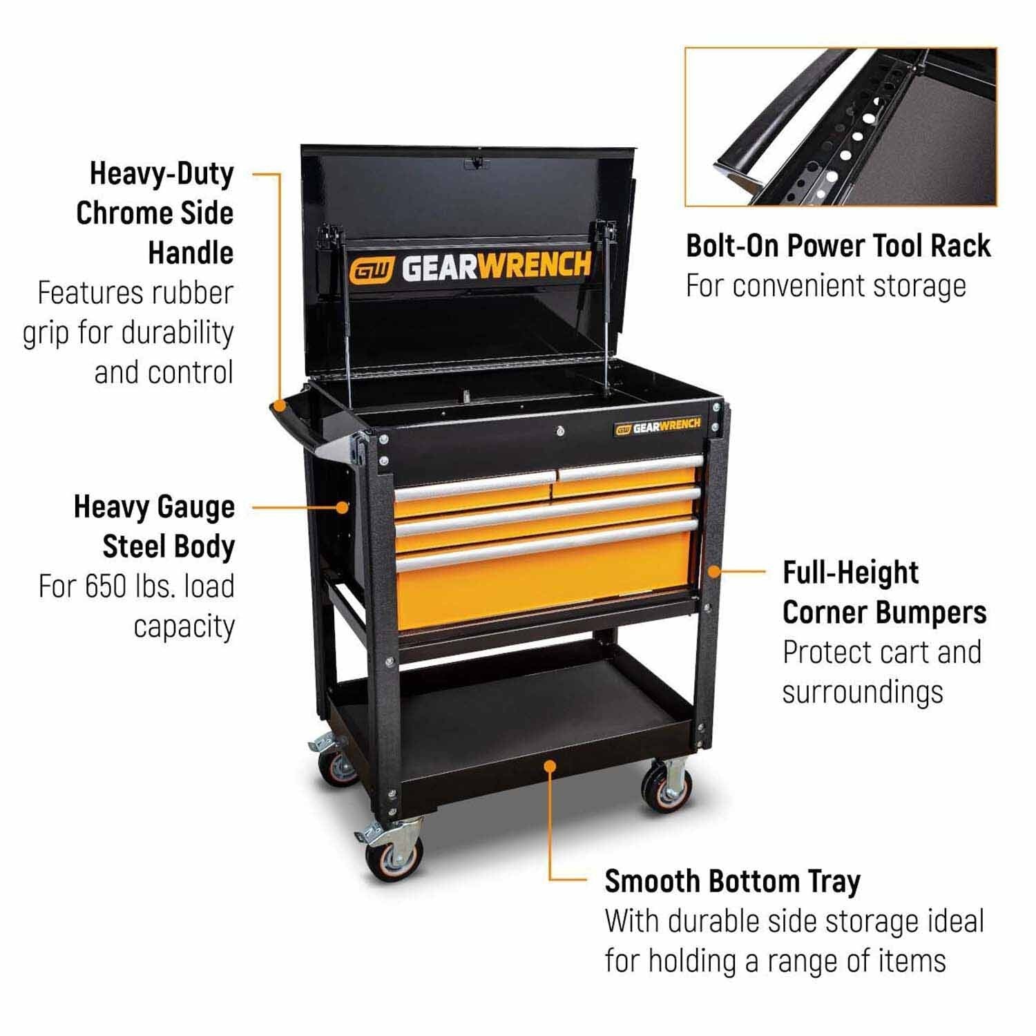 Gearwrench 83168 33" 4 Drawer Black & Orange Utility Cart
