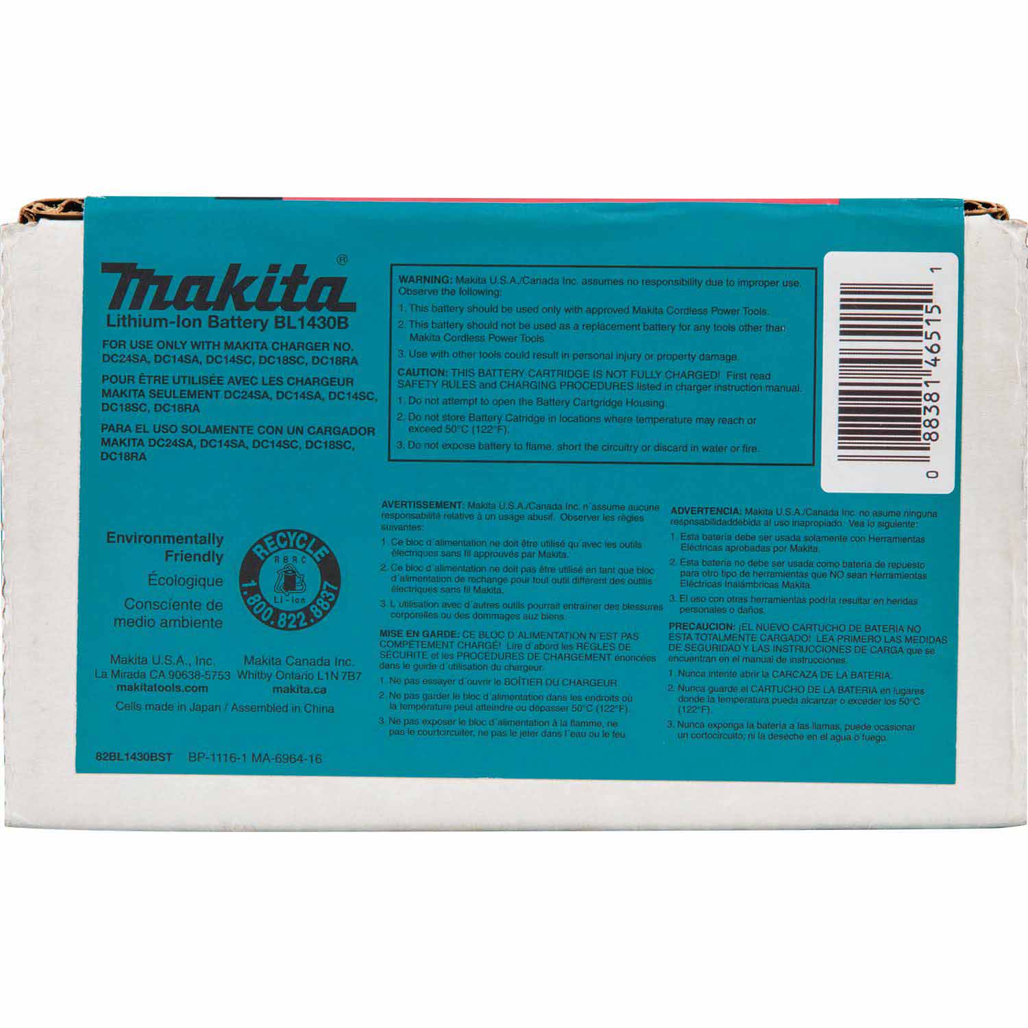 Makita BL1430B 14.4V LXT 3.0Ah Li-Ion Battery with LED