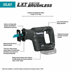 Makita CX203SYBXRJ 18V LXT Li-Ion Sub-Compact Brushless Cordless 2-Pc. Combo Kit with Recipro Saw