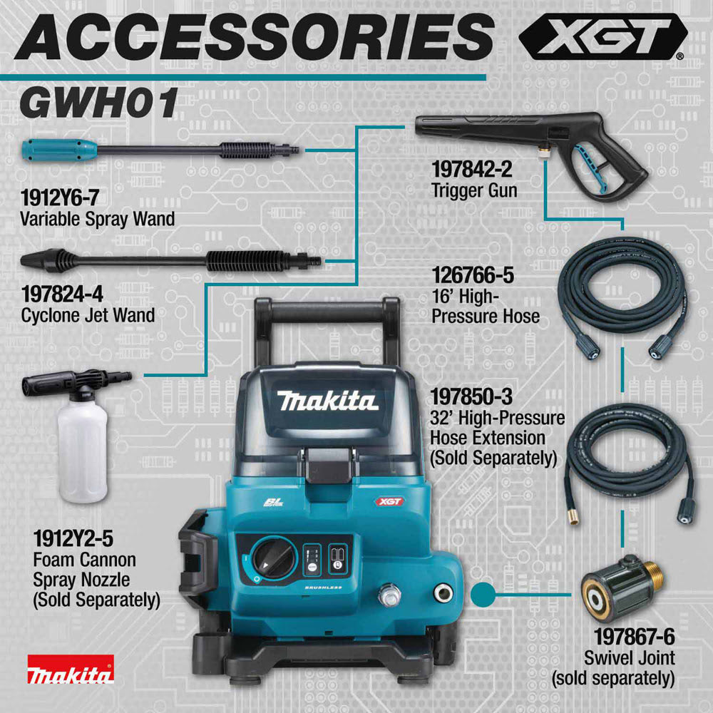 Makita GWH01Z 40V max XGT Brushless Cordless 1300 PSI 1.5 GPM Pressure Washer, Tool Only