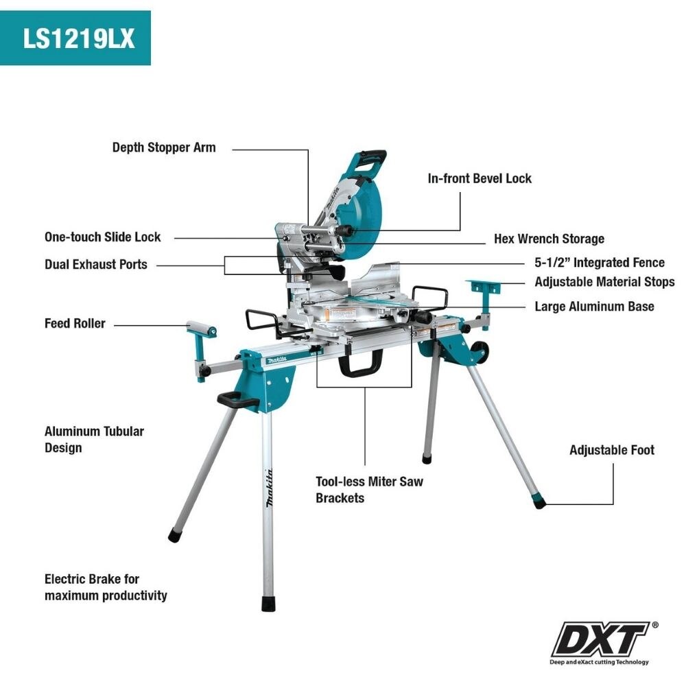 Makita LS1219LX 12" Dual-Bevel Sliding Compound Miter Saw, laser, stand