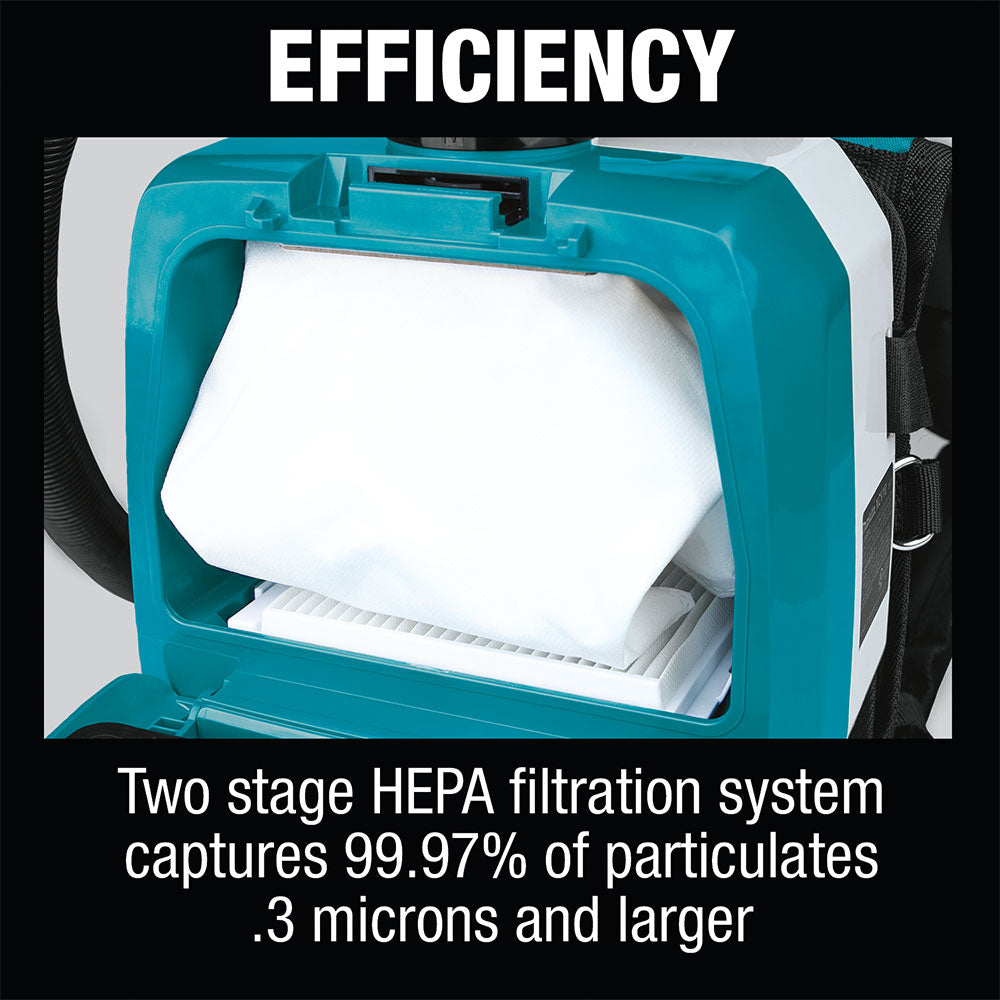 Makita XCV10PTX 18V X2 LXT 1/2 Gallon Backpack Dry Dust Extractor Kit