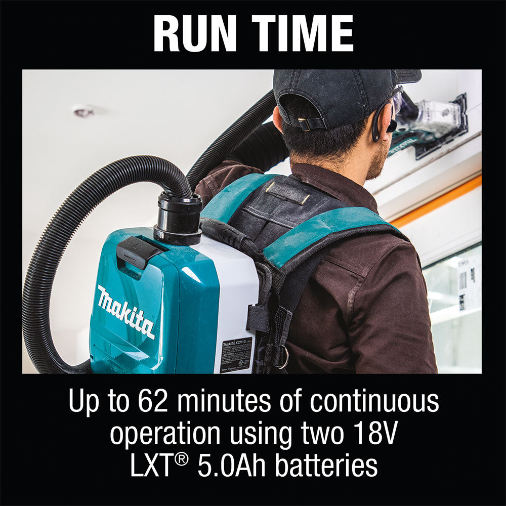 Makita XCV10PTX 18V X2 LXT 1/2 Gallon Backpack Dry Dust Extractor Kit