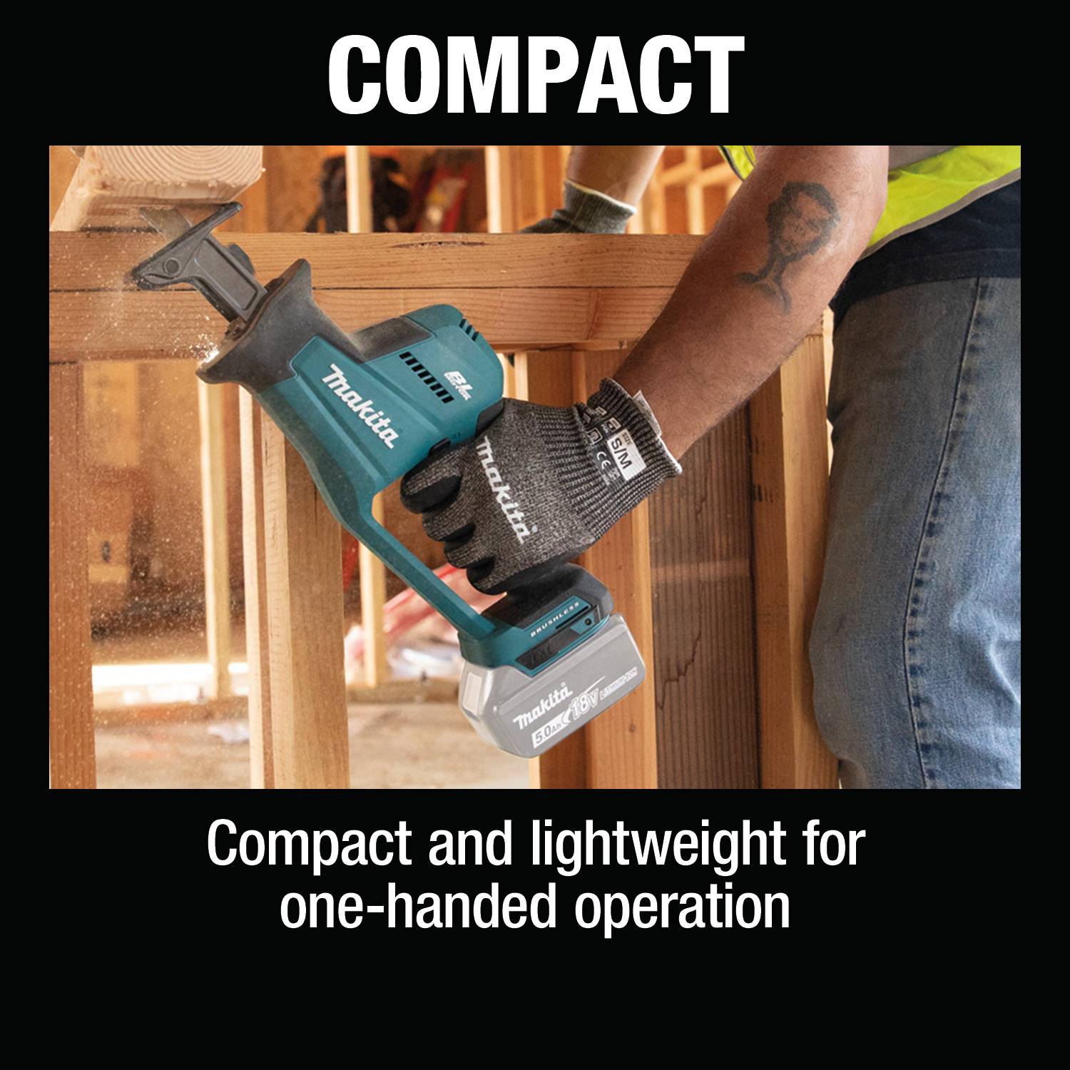 Makita XRJ08Z 18V LXT Lithium-Ion Brushless Cordless Compact One-Handed Recipro Saw, Tool Only