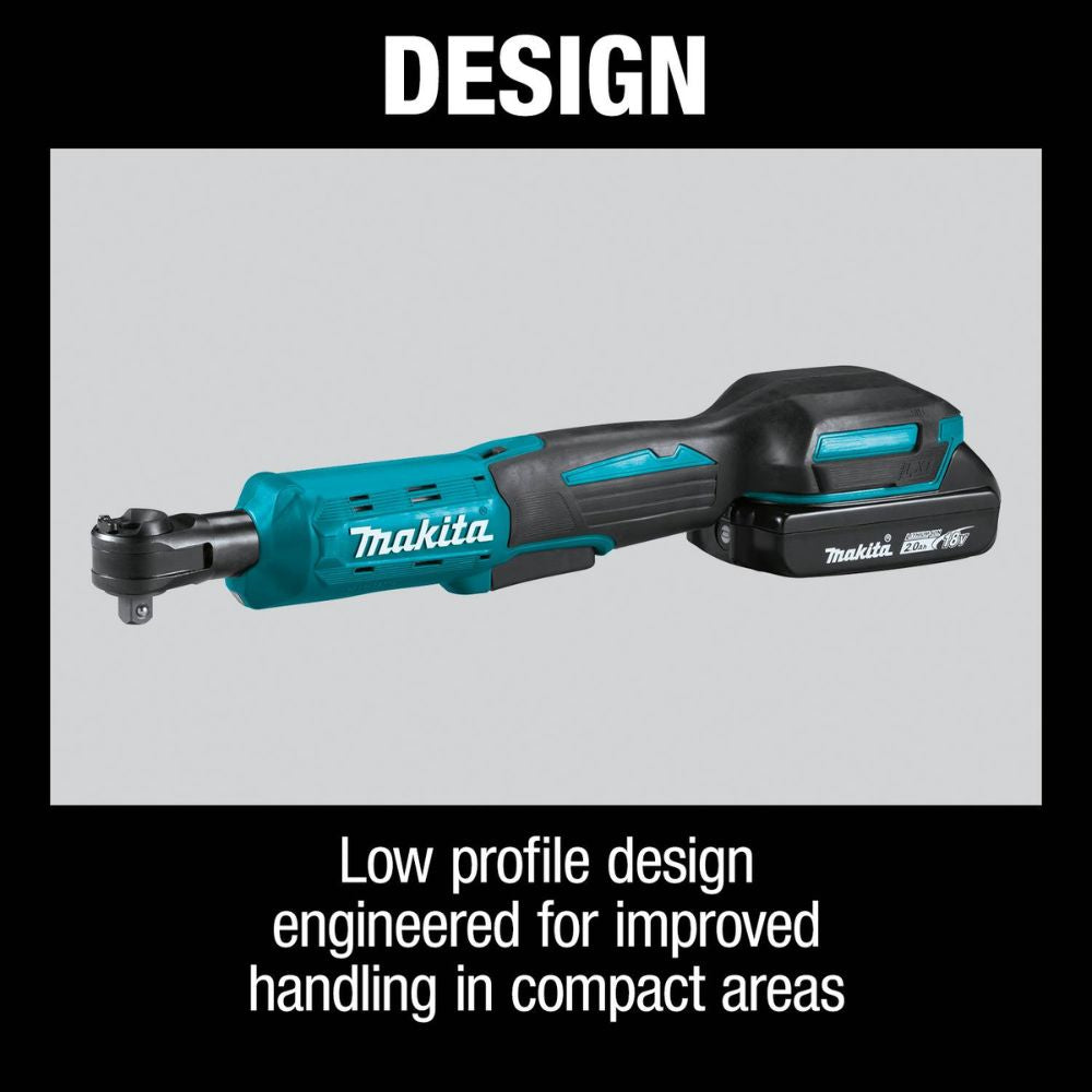 Makita XRW01SR1 18V LXT Lithium-Ion Cordless 3/8" / 1/4" Sq. Drive Ratchet Kit, interchangeable anvils, var. spd., L.E.D. Light, bag, with one battery (2.0Ah)