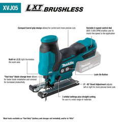 Makita XVJ05Z 18V LXT Lithium-Ion Brushless Cordless Barrel Grip Jig Saw, Tool Only
